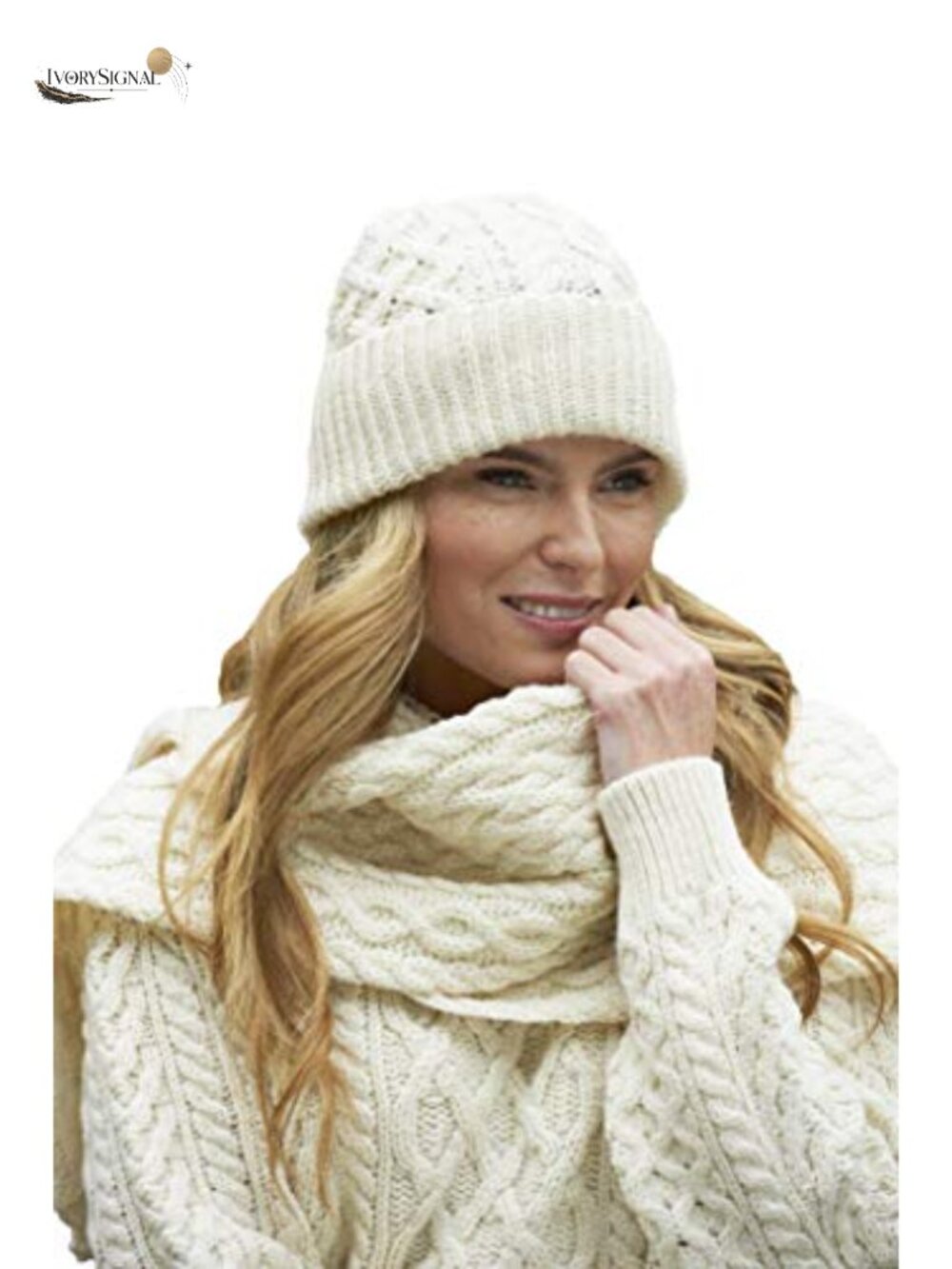 Aran Crafts 100% Merino Wool Cable Knitted Trellis Pattern Scarf